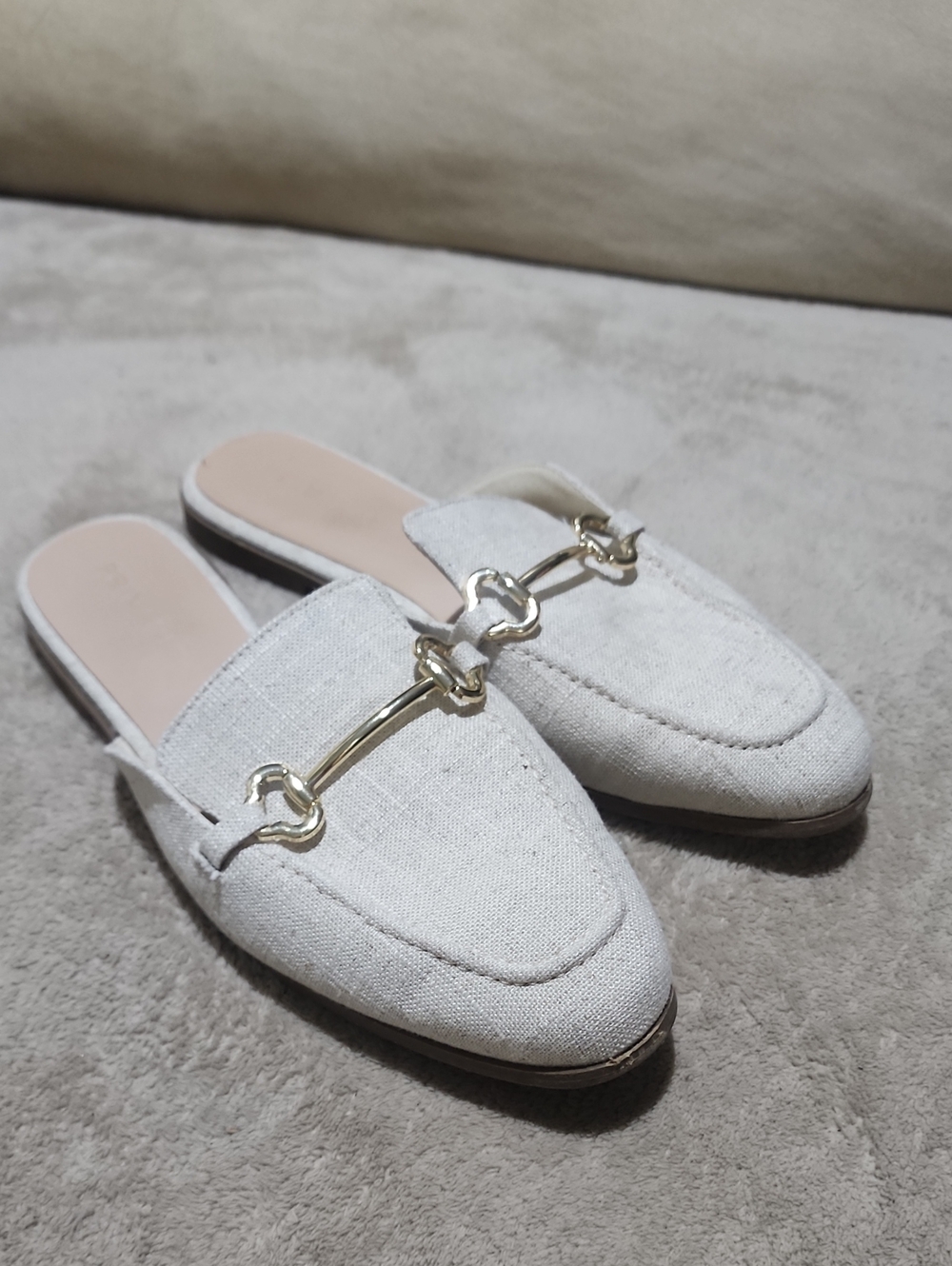 Primark Cream Slip-On Mule Loafers with Gold Bit Detail